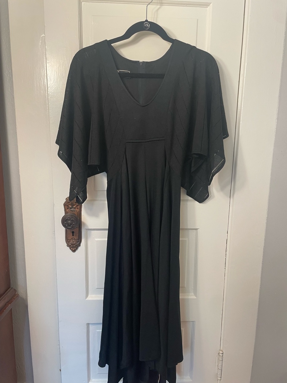 Vintage Black V-Neck Flutter Sleeve Dress